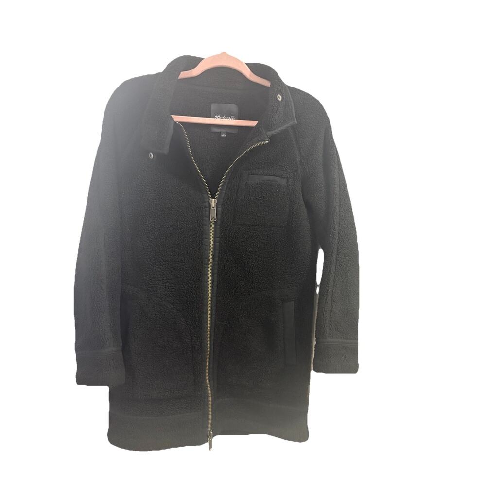 Madewell Sherpa Zip Front Jacket Coat Black XS Teddy Fleece Style H1294